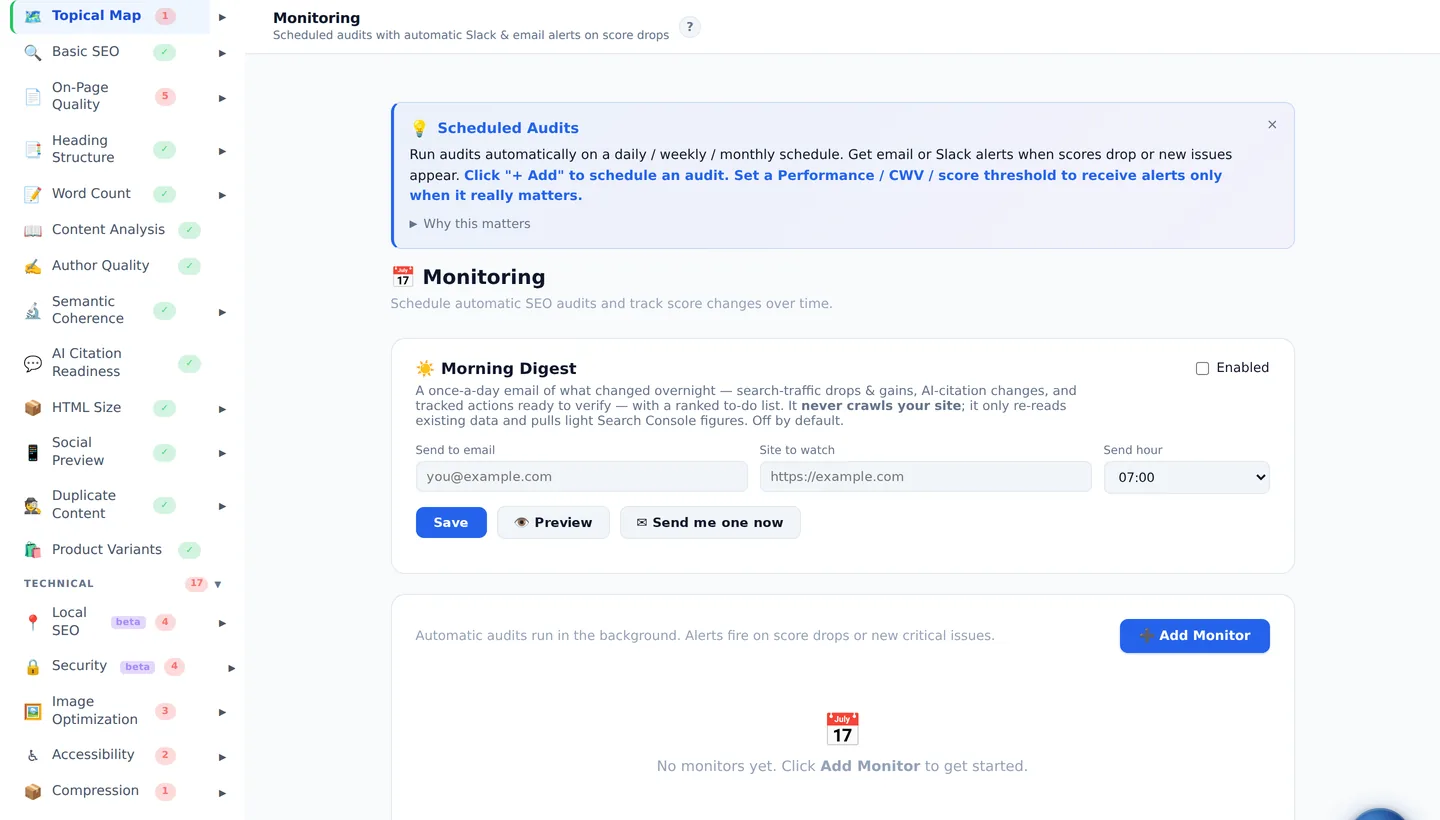 Daylytix scheduled monitoring with recurring audits and performance thresholds