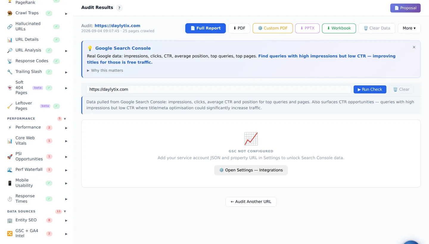 The Daylytix Search Console section before an account is connected